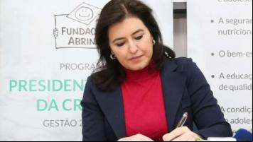Em SP, Tebet visita Abrinq e fala sobre projetos para crianças e adolescentes
